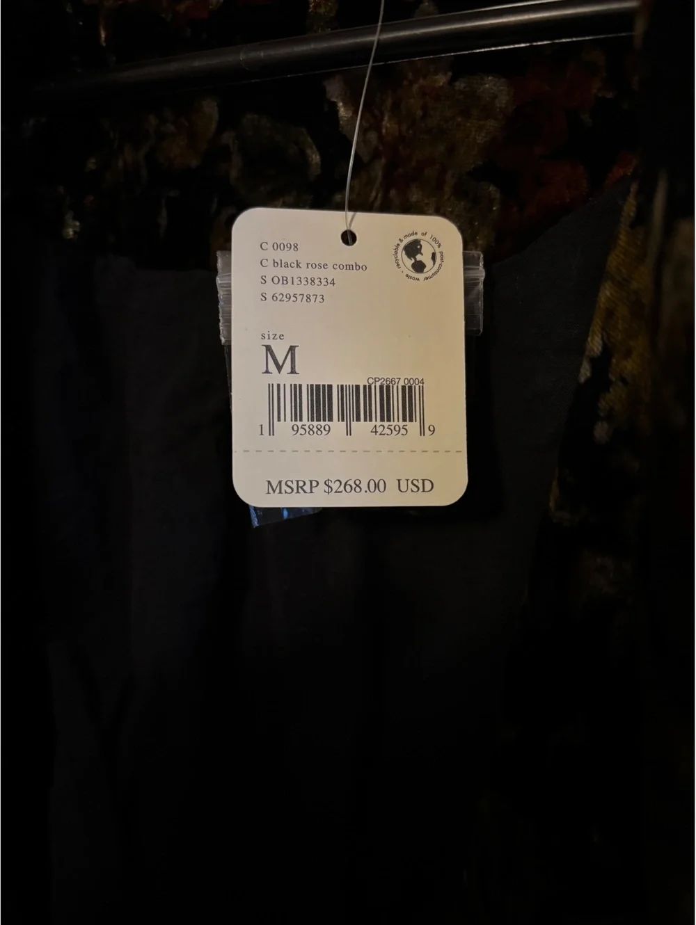 Free People Simone Velvet Floral Long Coat Black Rose Combo Size M